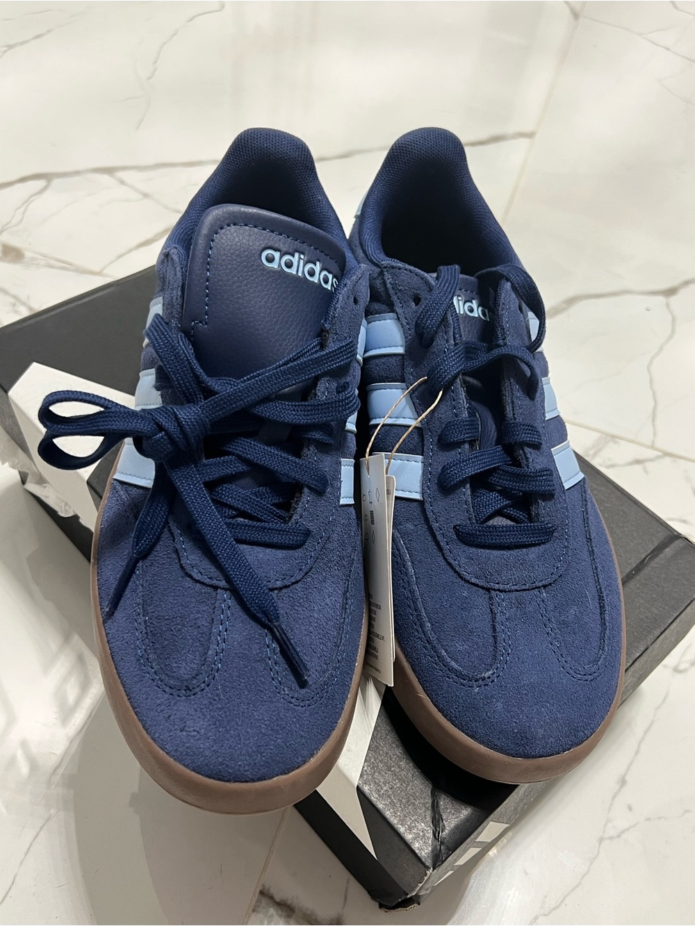 Brand new Adidas Barreda sneakers in a gorgeous deep navy blue suede with light